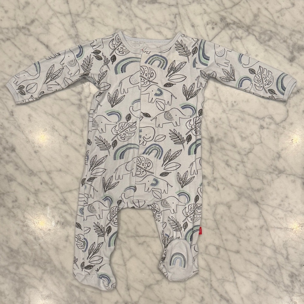 Magnetic Me Pale Blue Baby One-Piece with Elephant & Rainbow Print